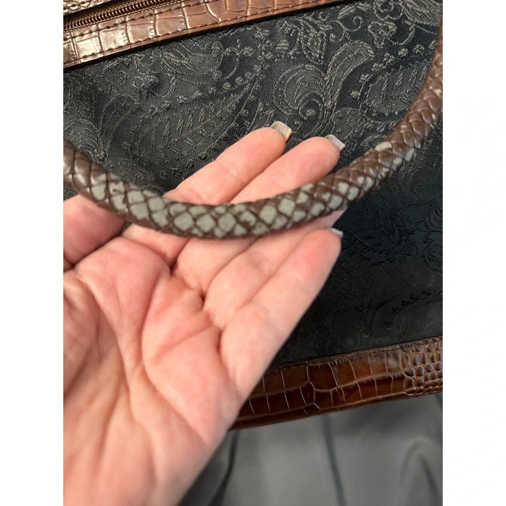Brighton Laptop Bag Brown Croc Embossed Black Paisley Heart Work Tote Large